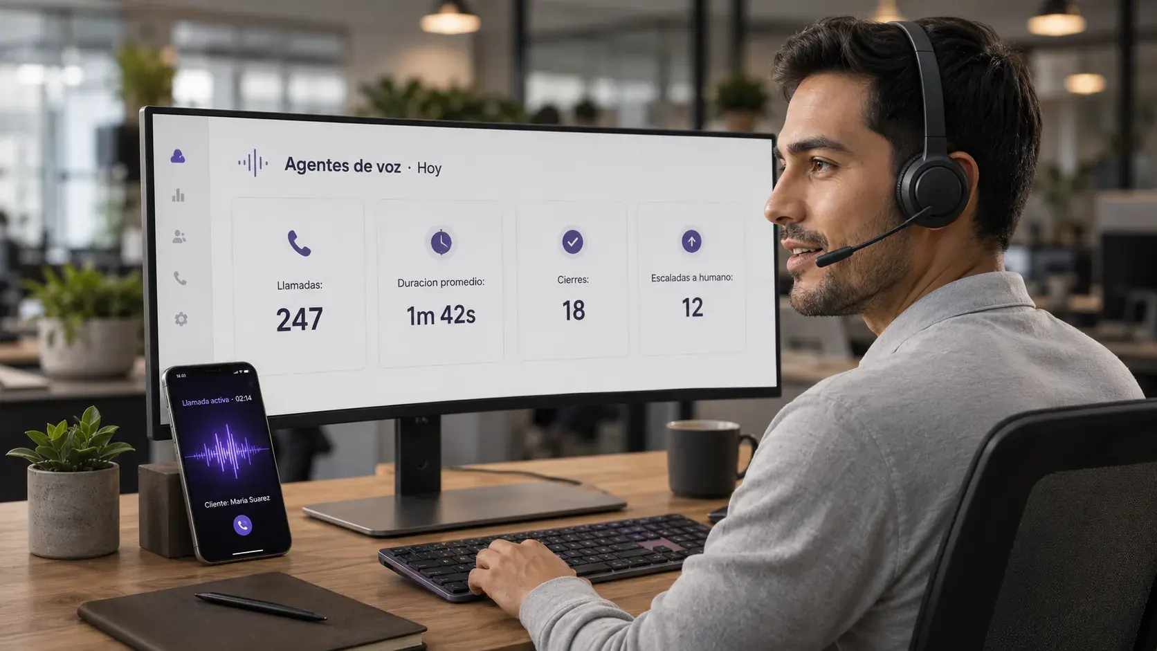 Equipo de empresa ecuatoriana monitoreando llamadas automatizadas con agentes IA de voz